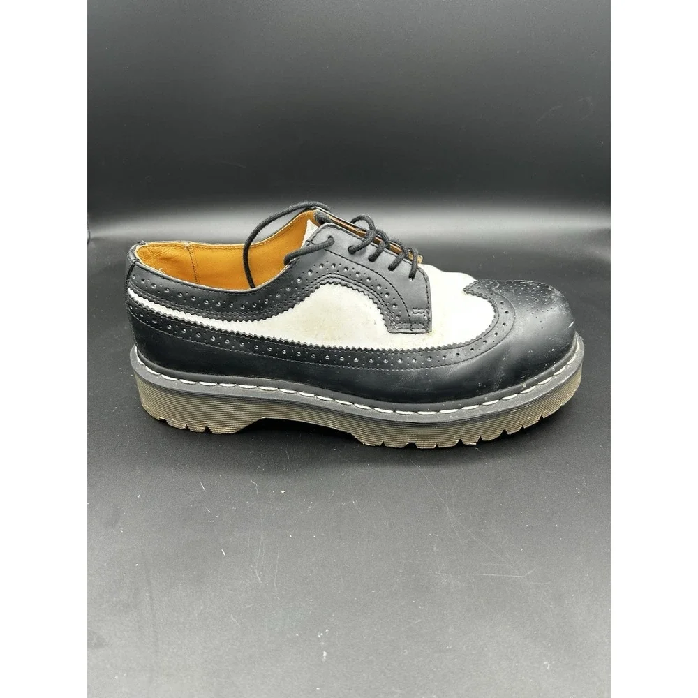 Dr Doc Martens Bex Black White Smooth Leather Brogue Wingtip Lug Platform Sz 9M